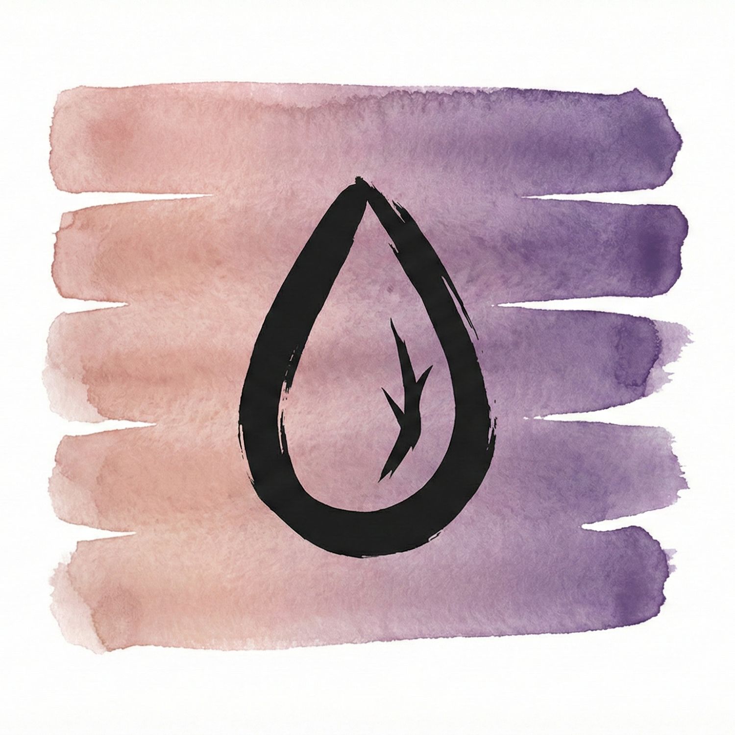 A Saul Bass–inspired ink symbol over layered rose and lavender watercolor brush strokes, representing a memory that is both beautiful and subtly dangerous.