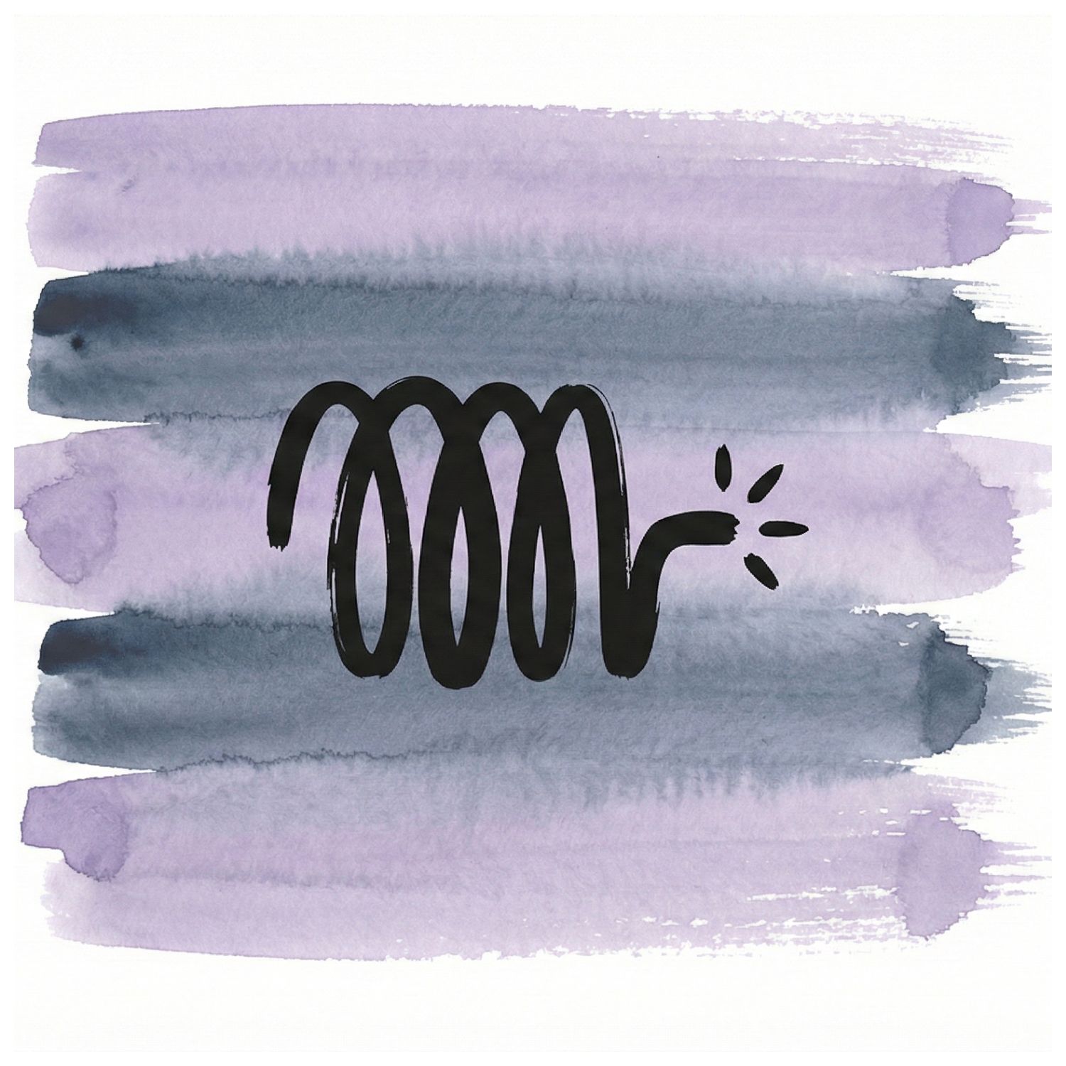 A Saul Bass–inspired ink symbol floating over layered blue-lavender watercolor brush strokes, evoking a subtle intuitive alarm in a room that looks harmless.