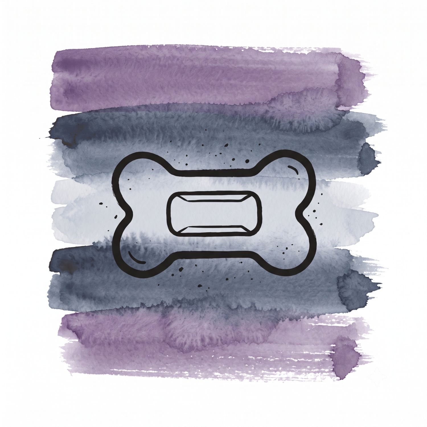 Five horizontal watercolor brush strokes in deep lavender and ink blue with a cool ash accent on white, with a Saul Bass–style ink icon of a closed solid vessel form with a smaller hollow chamber suggested at its center, the inner space buried at the deepest interior of something that looks whole.